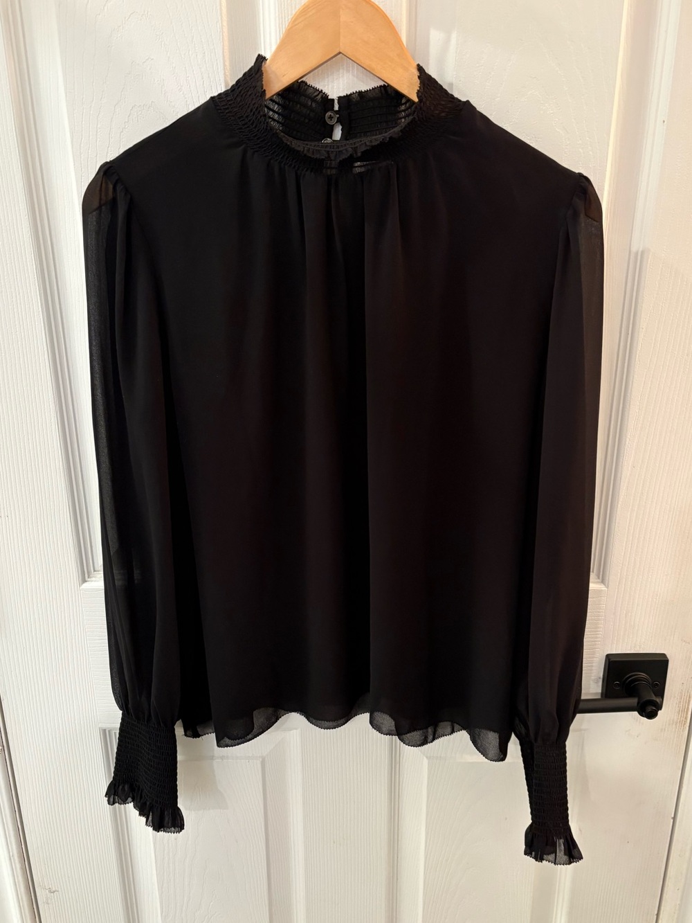 Wilfred Black Smocked-Neck Long Sleeve Blouse